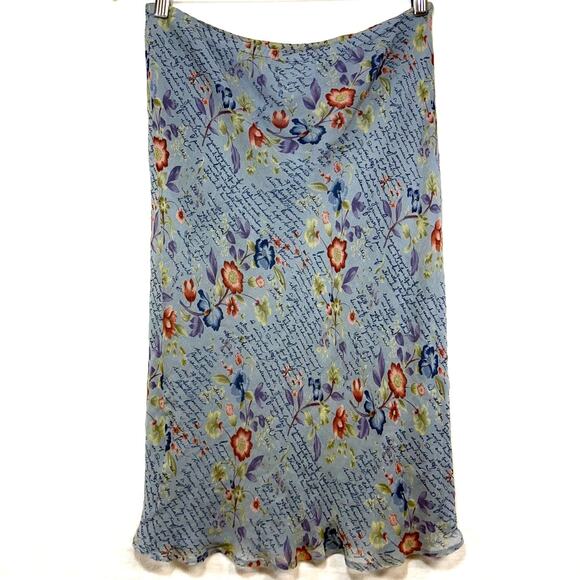 Y2K Chadwicks 6 Silk Blue Skirt Floral Cottage Romantic Fairy Coquette Ballet - Picture 6 of 11
